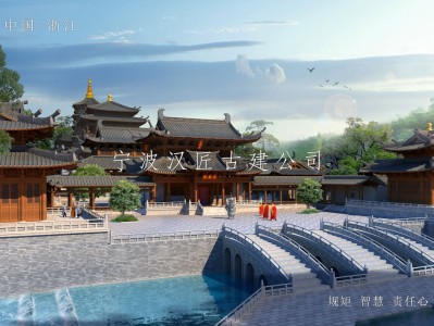 秦皇岛寺院重建规划设计方案鸟瞰图—积福禅寺